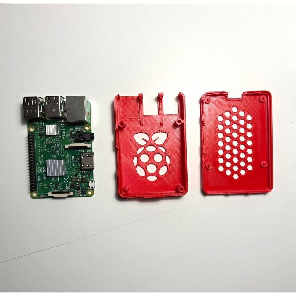 Raspberry Pi 3 Model B Computer 1GB RAM Tested WiFi Ethernet Red 3D Printed Case